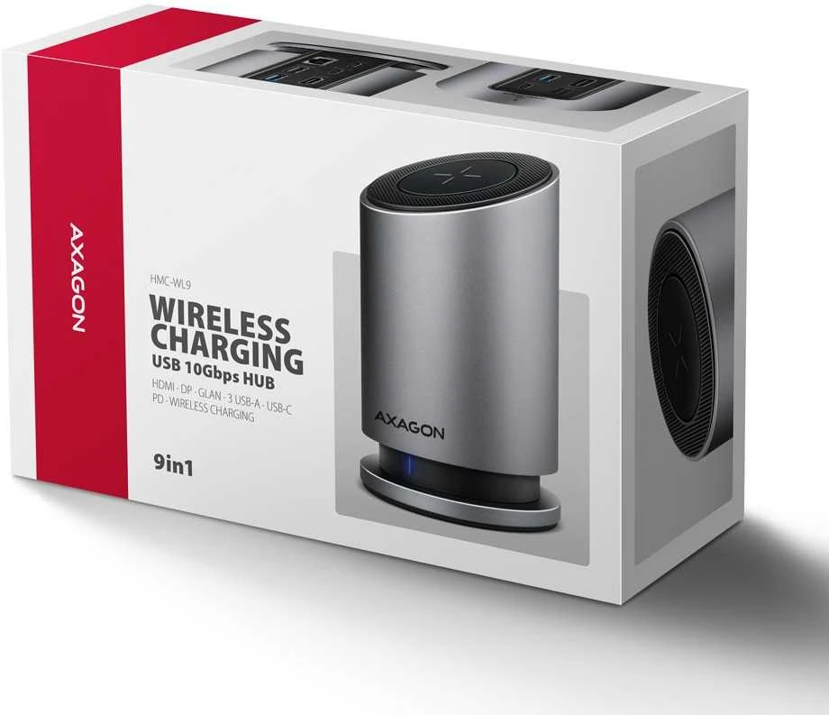 „AXAGON USB-C 10Gbps“ belaidis įkrovimo 9in1 šakotuvas | HMC-WL9