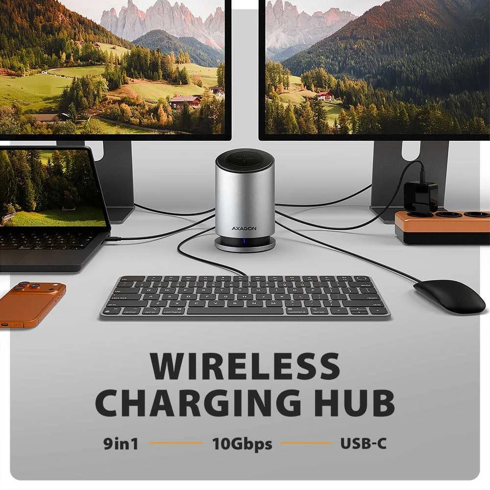 „AXAGON USB-C 10Gbps“ belaidis įkrovimo 9in1 šakotuvas | HMC-WL9