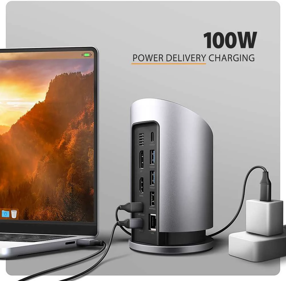 „AXAGON USB-C 10Gbps“ belaidis įkrovimo 9in1 šakotuvas | HMC-WL9