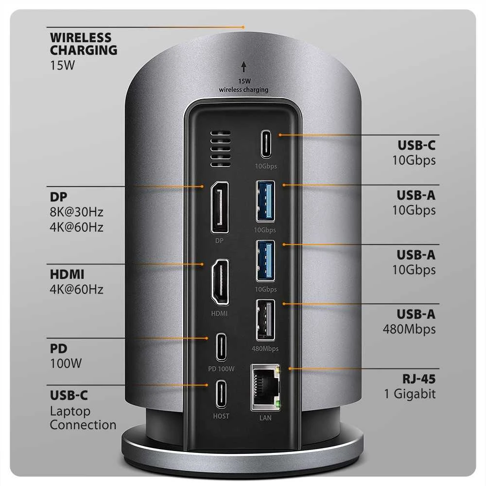 „AXAGON USB-C 10Gbps“ belaidis įkrovimo 9in1 šakotuvas | HMC-WL9