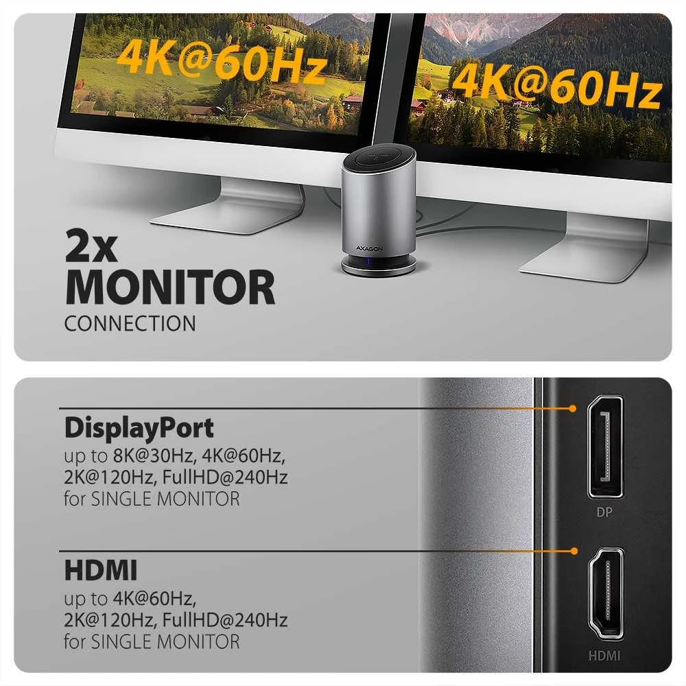 „AXAGON USB-C 10Gbps“ belaidis įkrovimo 9in1 šakotuvas | HMC-WL9