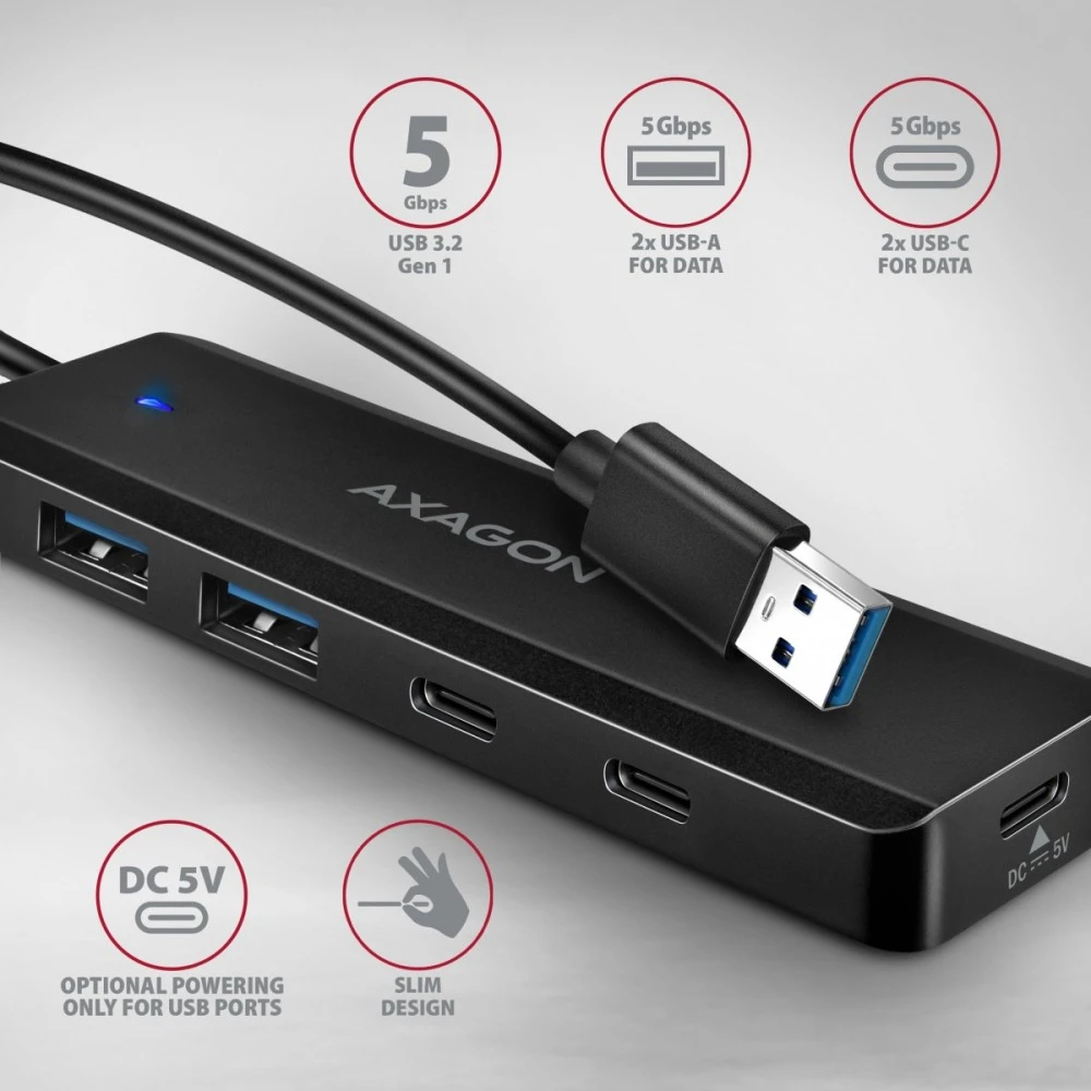 „Axagon HUE-C2C USB-C 5Gbps TRAVEL“ šakotuvas