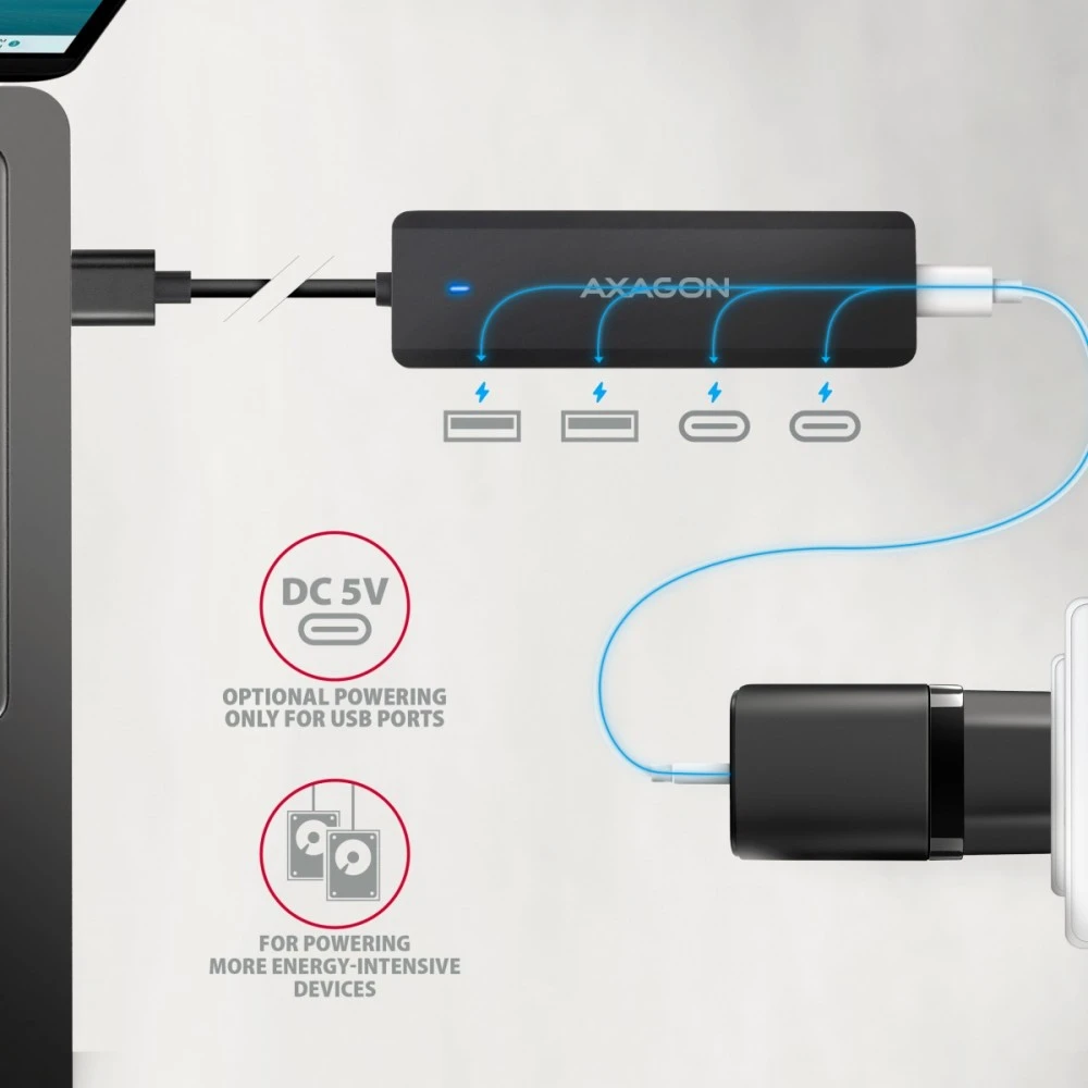 „Axagon HUE-C2C USB-C 5Gbps TRAVEL“ šakotuvas