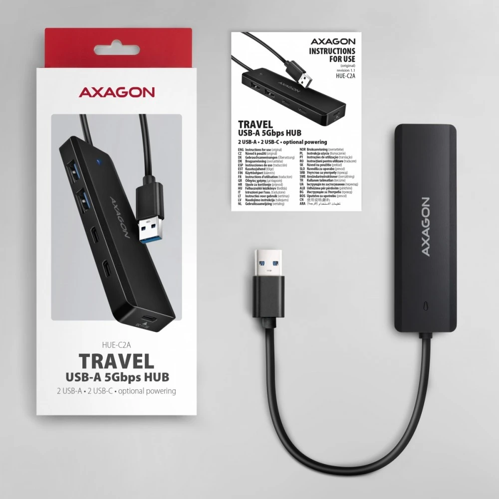 „Axagon HUE-C2C USB-C 5Gbps TRAVEL“ šakotuvas