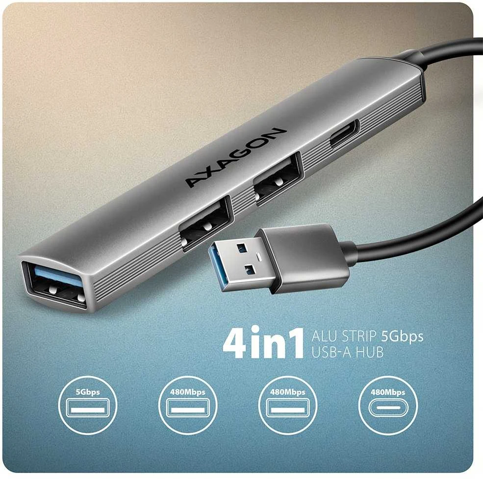 AXAGON ALU STRIP USB-A 4 prievadų šakotuvas | HUE-STA