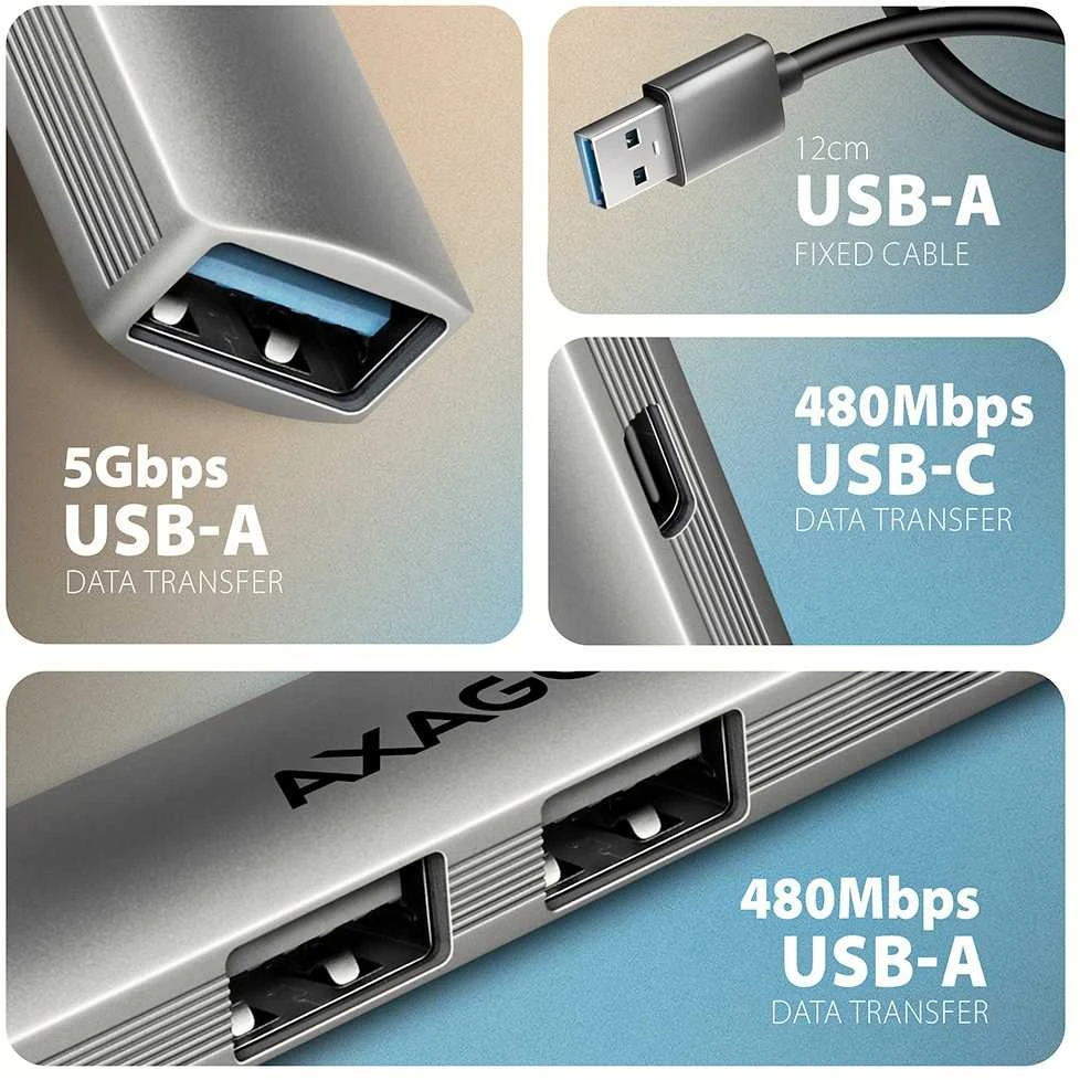 AXAGON ALU STRIP USB-A 4 prievadų šakotuvas | HUE-STA