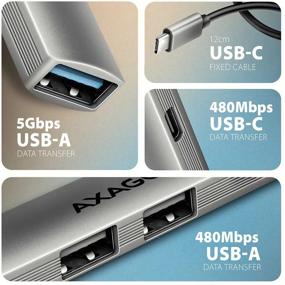 AXAGON ALU STRIP USB-C 4 prievadų šakotuvas | HUE-STC