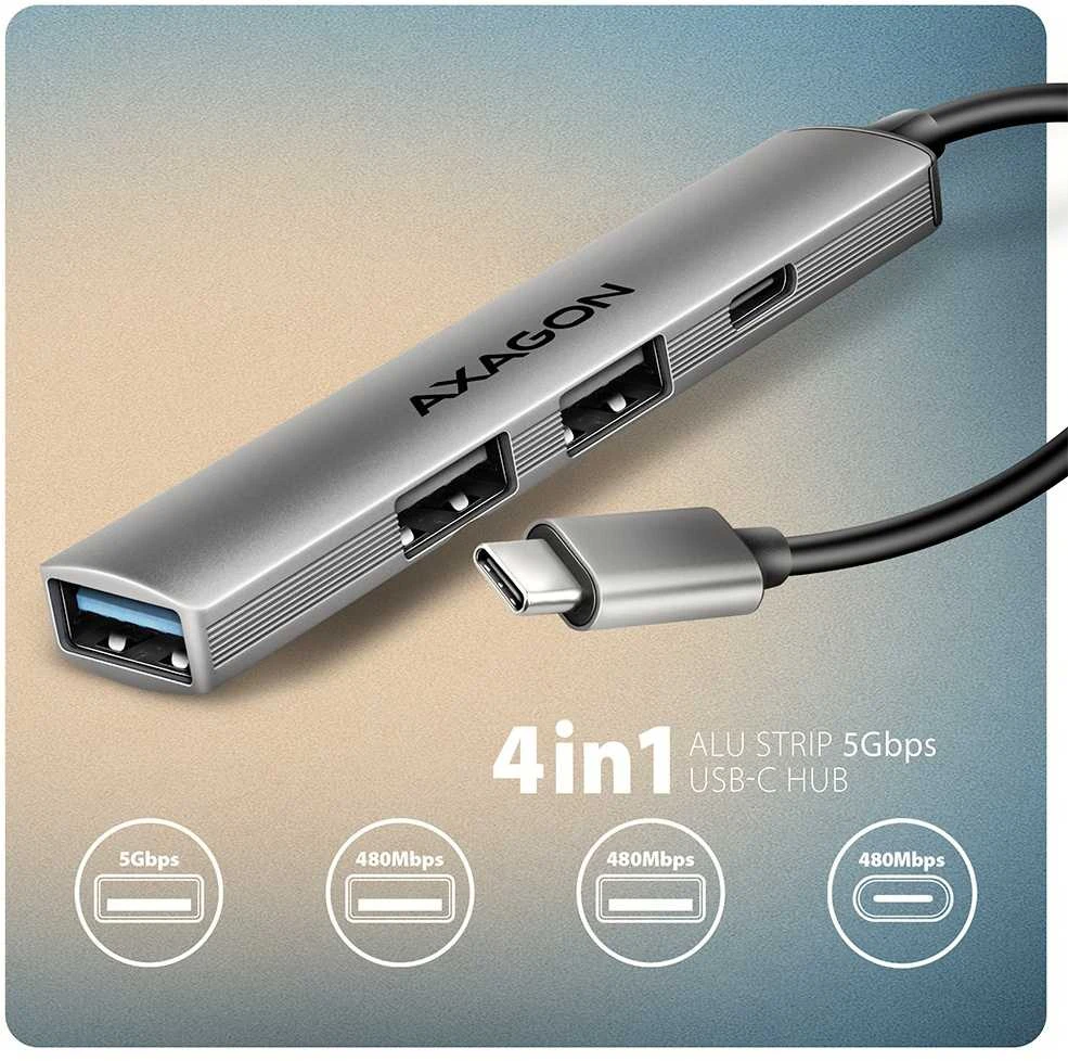 AXAGON ALU STRIP USB-C 4 prievadų šakotuvas | HUE-STC