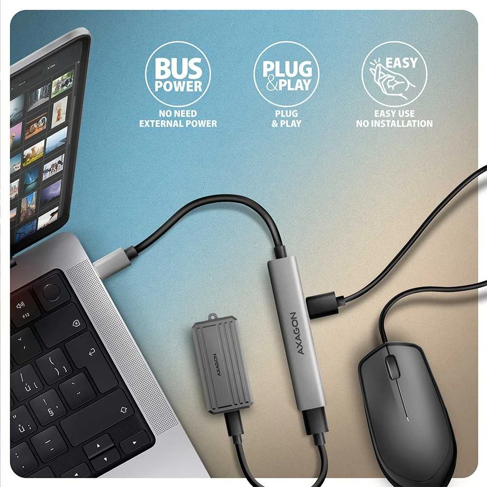 AXAGON ALU STRIP USB-C 4 prievadų šakotuvas | HUE-STC