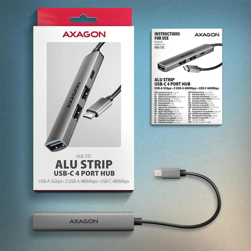 AXAGON ALU STRIP USB-C 4 prievadų šakotuvas | HUE-STC