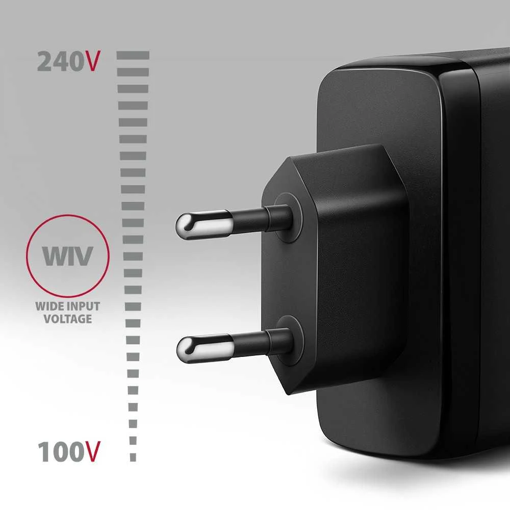AXAGON GaN sieninis įkroviklis, 3x prievadas (USB-A + 2x USB-C), PD3.0/PPS/QC4+/SFC2.0/AFC/SCP/FCP/Apple, 100W | ACU-DPQ100