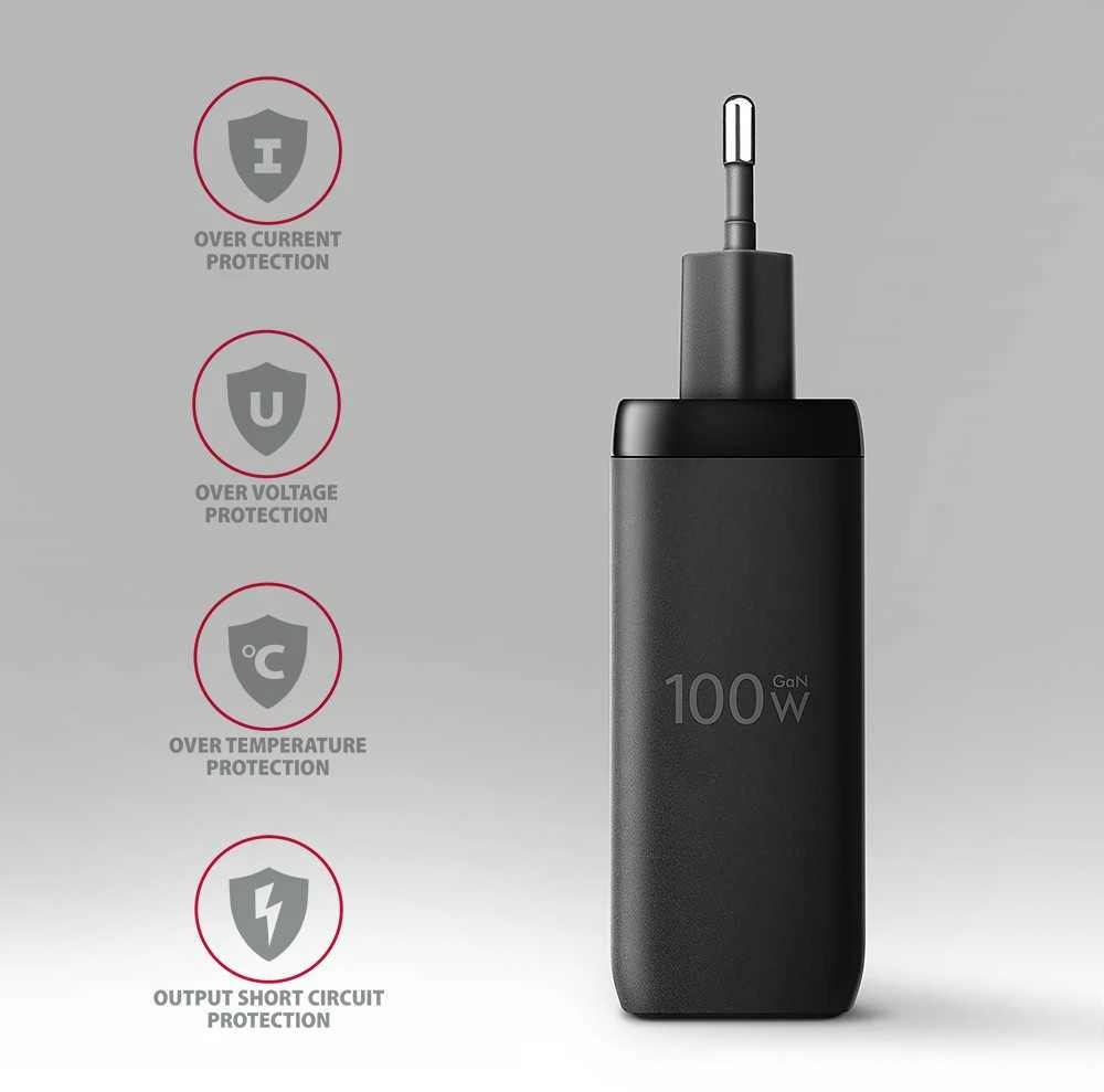 AXAGON GaN sieninis įkroviklis, 3x prievadas (USB-A + 2x USB-C), PD3.0/PPS/QC4+/SFC2.0/AFC/SCP/FCP/Apple, 100W | ACU-DPQ100