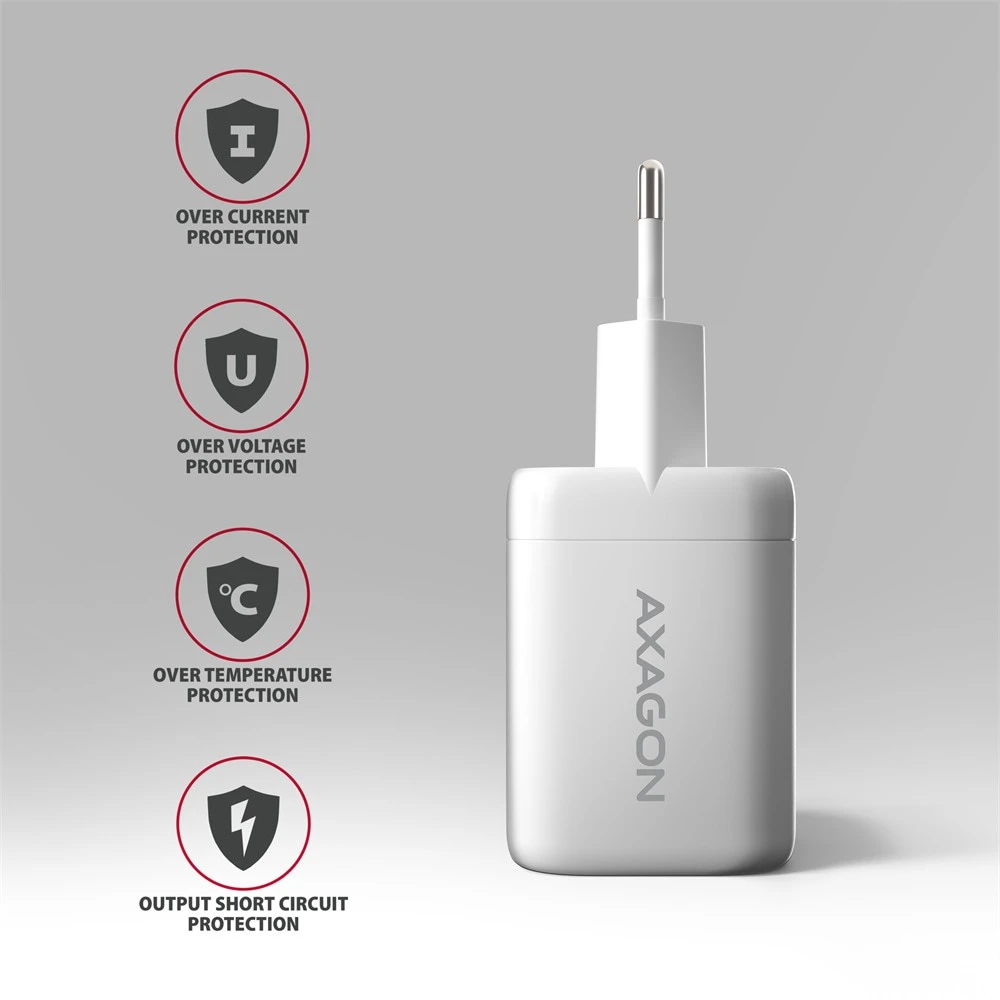 AXAGON ACU-PQ100W, GaN tinklo įkroviklis 100 W, USB-A + USB-C, PD3.0/PPS/QC4+/SFC2.0/Apple, balta