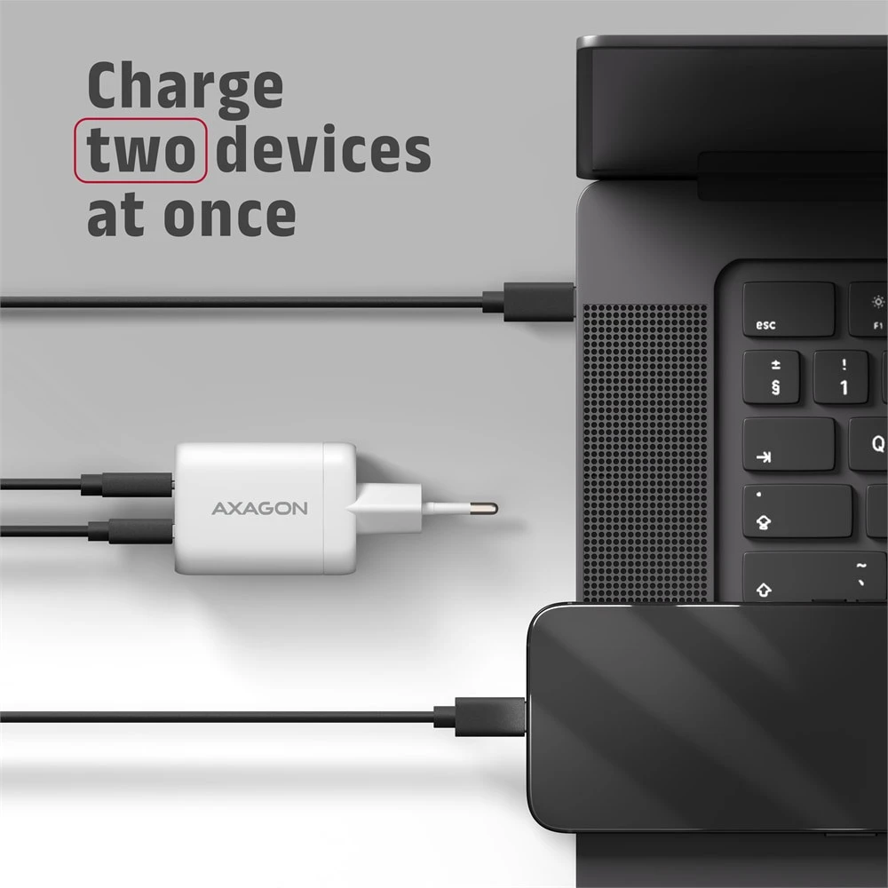 AXAGON ACU-PQ100W, GaN tinklo įkroviklis 100 W, USB-A + USB-C, PD3.0/PPS/QC4+/SFC2.0/Apple, balta