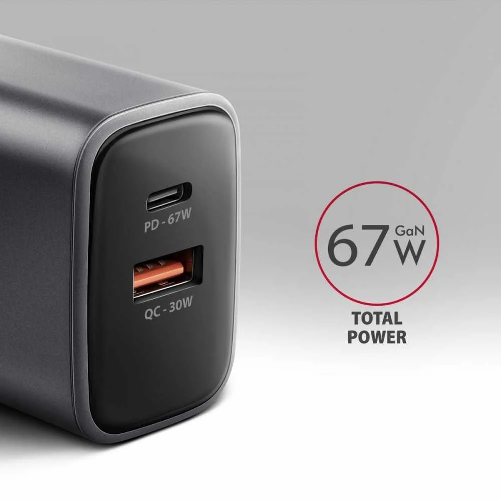 AXAGON sieninis įkroviklis 67 W, 2 prievadai (USB-A + USB-C) PD3.0/PPS/QC4+/SFC 2.0/Apple | ACU-PQ67