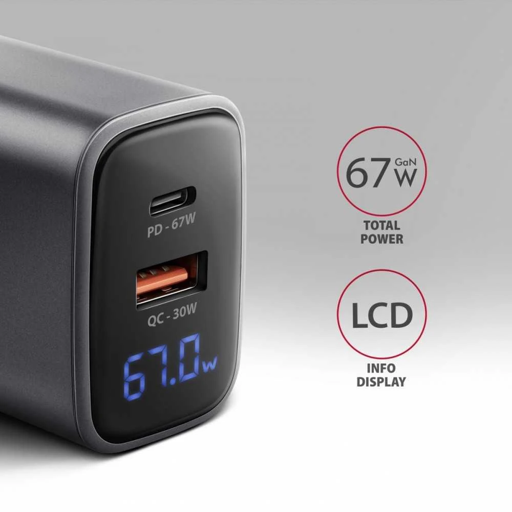 AXAGON sieninis įkroviklis 67 W, USB-A + USB-C, PD3.0/PPS/QC4+/SF | ACU-PQ67D