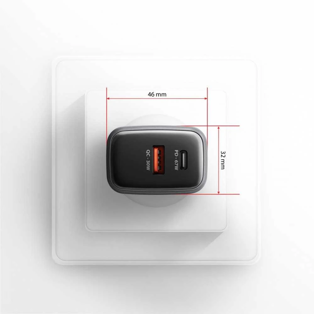 AXAGON sieninis įkroviklis 67 W, USB-A + USB-C, PD3.0/PPS/QC4+/SF | ACU-PQ67D
