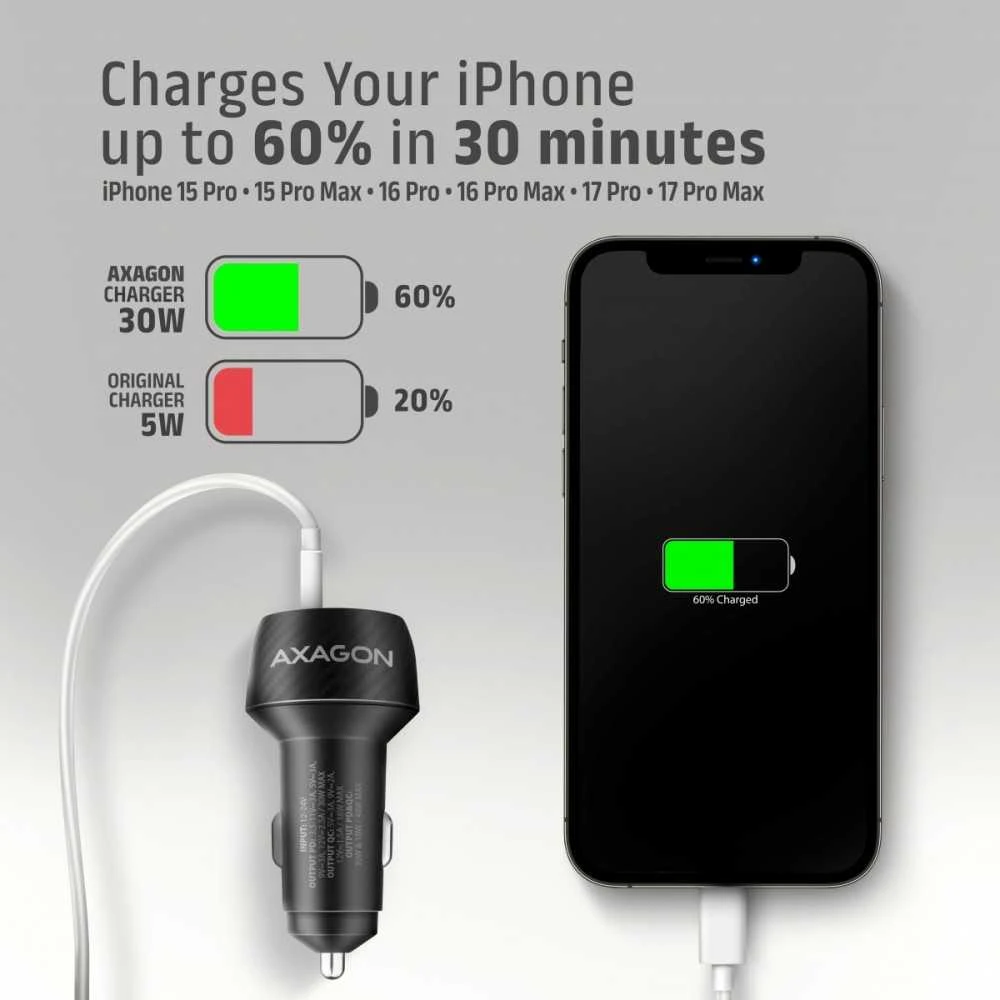 AXAGON automobilinis įkroviklis 48W, USB-A + USB-C, PD3.0/PPS/QC4+/SFC | PWC-PQ48