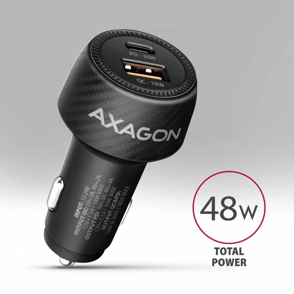 AXAGON automobilinis įkroviklis 48W, USB-A + USB-C, PD3.0/PPS/QC4+/SFC | PWC-PQ48