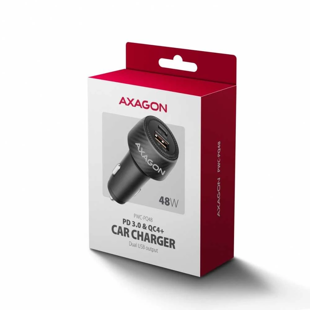 AXAGON automobilinis įkroviklis 48W, USB-A + USB-C, PD3.0/PPS/QC4+/SFC | PWC-PQ48