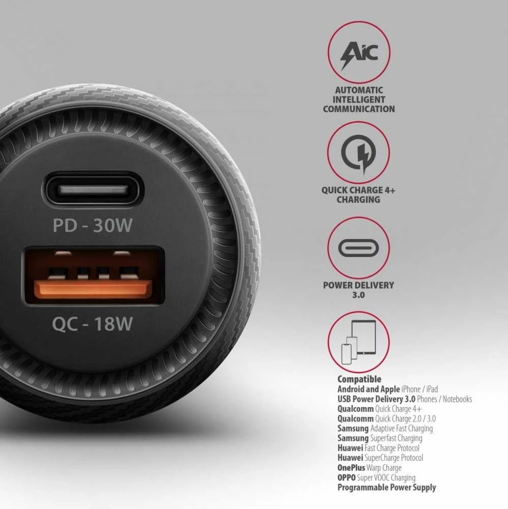AXAGON automobilinis įkroviklis 48W, USB-A + USB-C, PD3.0/PPS/QC4+/SFC | PWC-PQ48