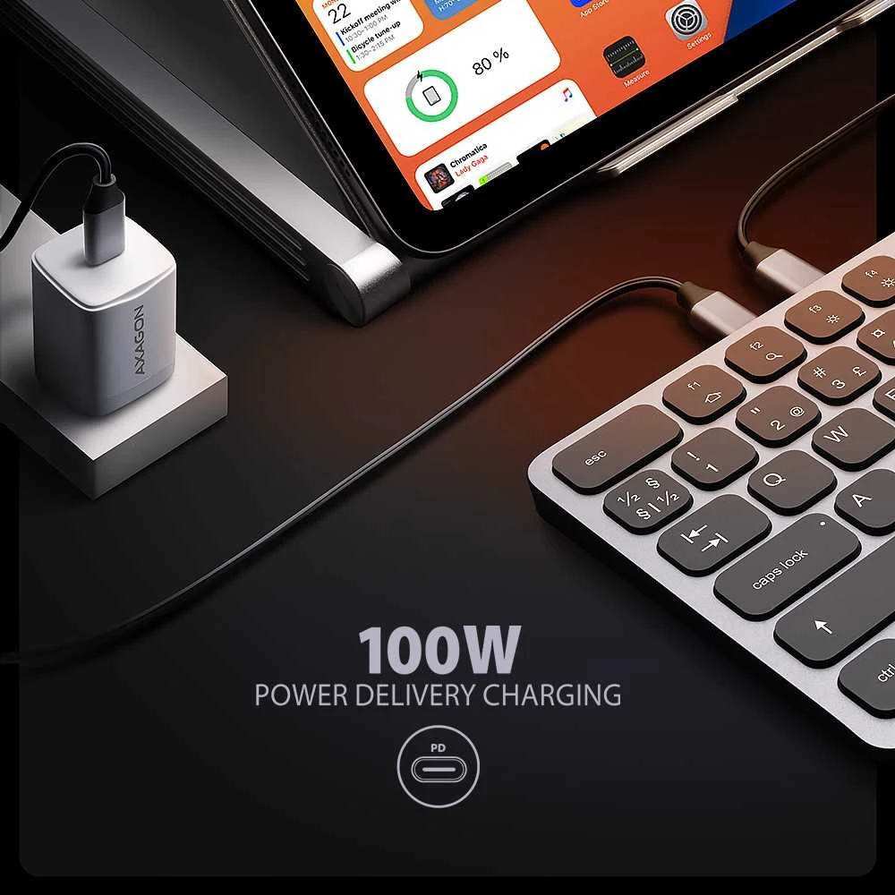 „Axagon HMC-KB-NRD“ USB-C 5 Gbps klaviatūra (JAV) 9in1 šakotuvas – Šiaurės šalių. HDMI, PD ir 3 USB-A jungtys. USB-C laidas, 60 cm.
