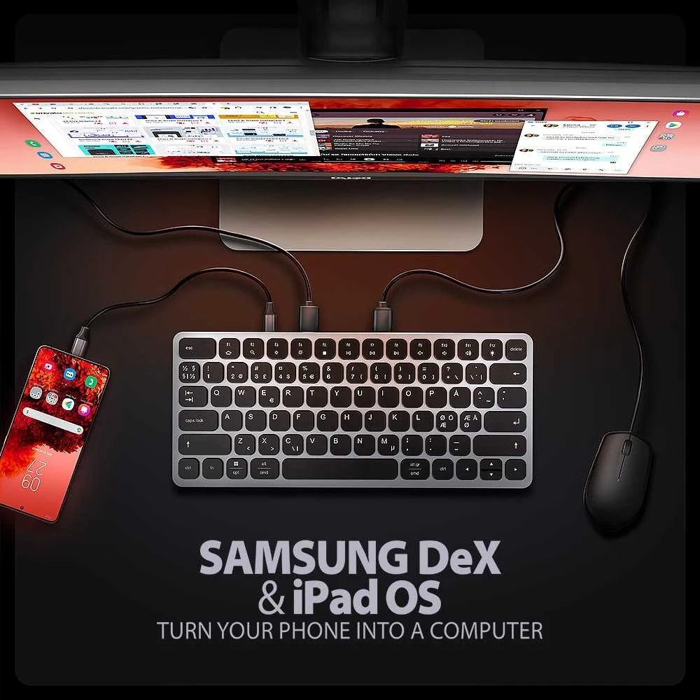 „Axagon HMC-KB-NRD“ USB-C 5 Gbps klaviatūra (JAV) 9in1 šakotuvas – Šiaurės šalių. HDMI, PD ir 3 USB-A jungtys. USB-C laidas, 60 cm.