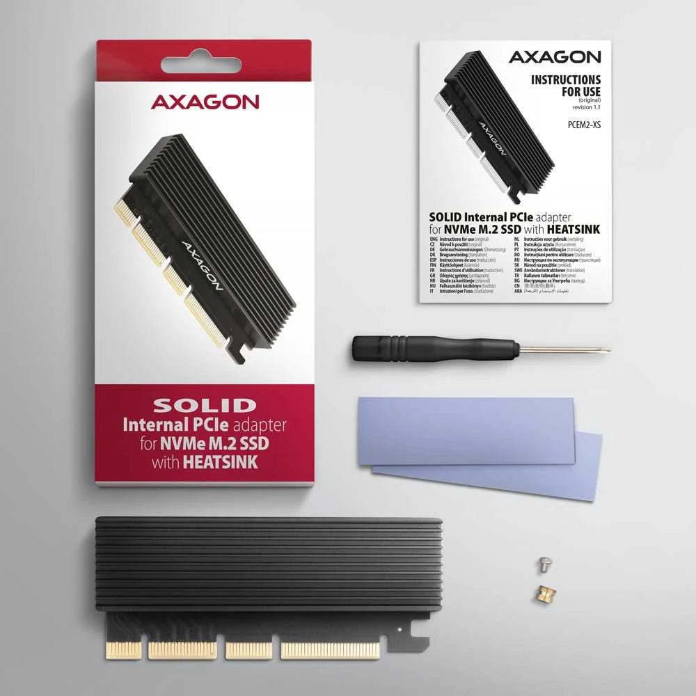 Axagon Pcem2-xs vidinis adapteris pcie x16, m.2 nvme, aušintuvas