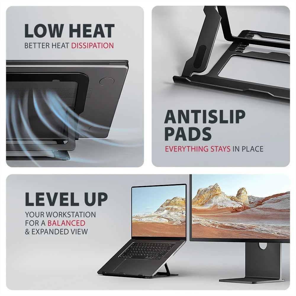 AXAGON STND-LAB Nešiojamas kompiuteris Stand, height-adjustable, foldable, aliuminio – juodas