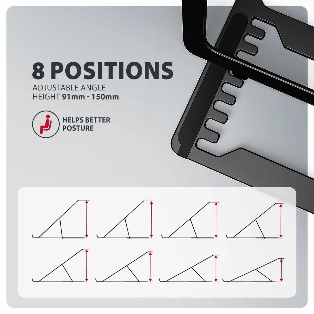 AXAGON STND-LAB Nešiojamas kompiuteris Stand, height-adjustable, foldable, aliuminio – juodas