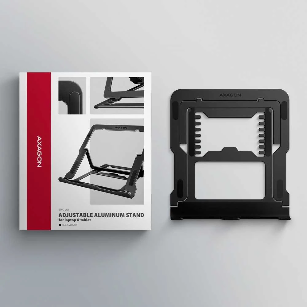 AXAGON STND-LAB Nešiojamas kompiuteris Stand, height-adjustable, foldable, aliuminio – juodas