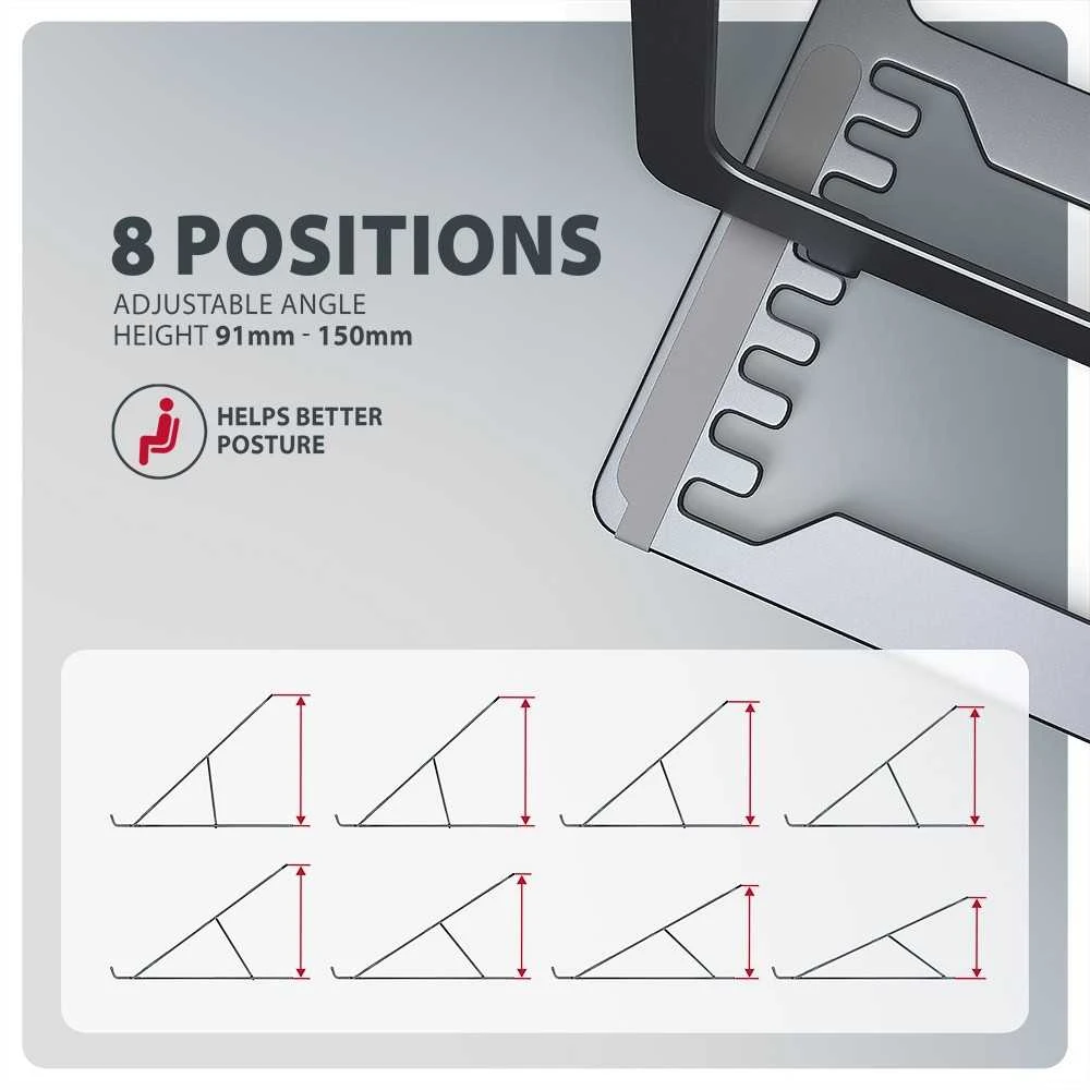 AXAGON STND-LAG Nešiojamas kompiuteris Stand, height-adjustable, foldable, aliuminio – pilkas