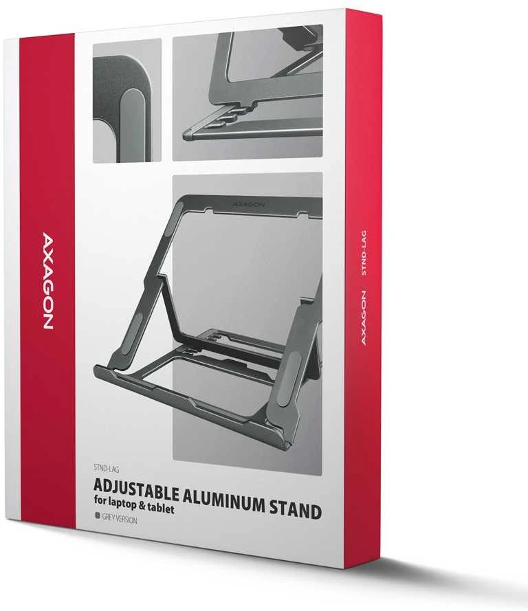 AXAGON STND-LAG Nešiojamas kompiuteris Stand, height-adjustable, foldable, aliuminio – pilkas