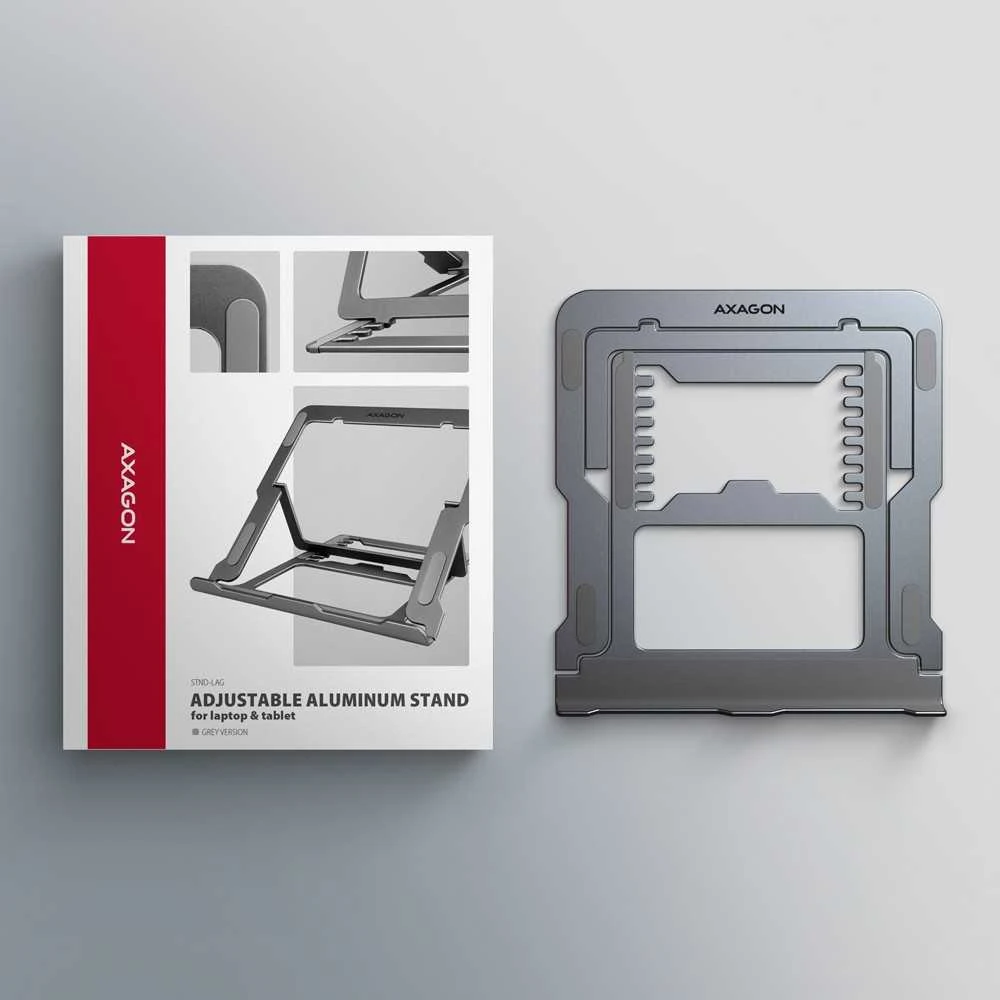 AXAGON STND-LAG Nešiojamas kompiuteris Stand, height-adjustable, foldable, aliuminio – pilkas