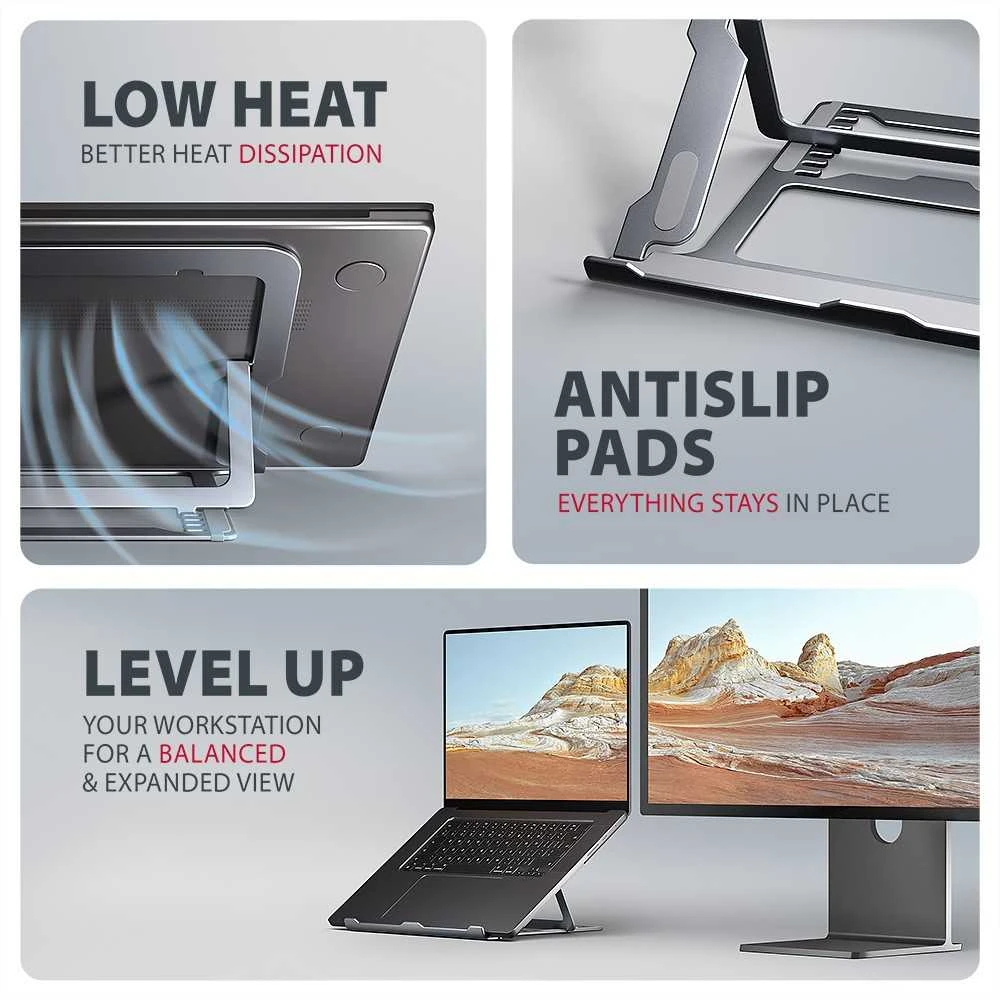 AXAGON STND-LAG Nešiojamas kompiuteris Stand, height-adjustable, foldable, aliuminio – pilkas