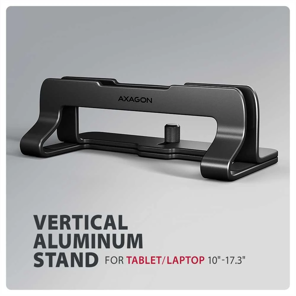 AXAGON STND-VB Vertical Nešiojamas kompiuteris Stand, adjustable width, aliuminio – juodas
