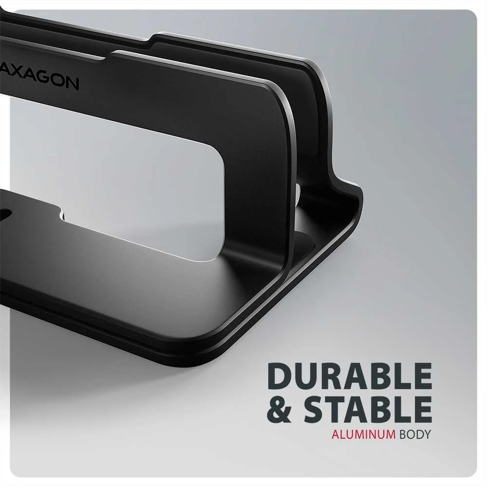 AXAGON STND-VB Vertical Nešiojamas kompiuteris Stand, adjustable width, aliuminio – juodas