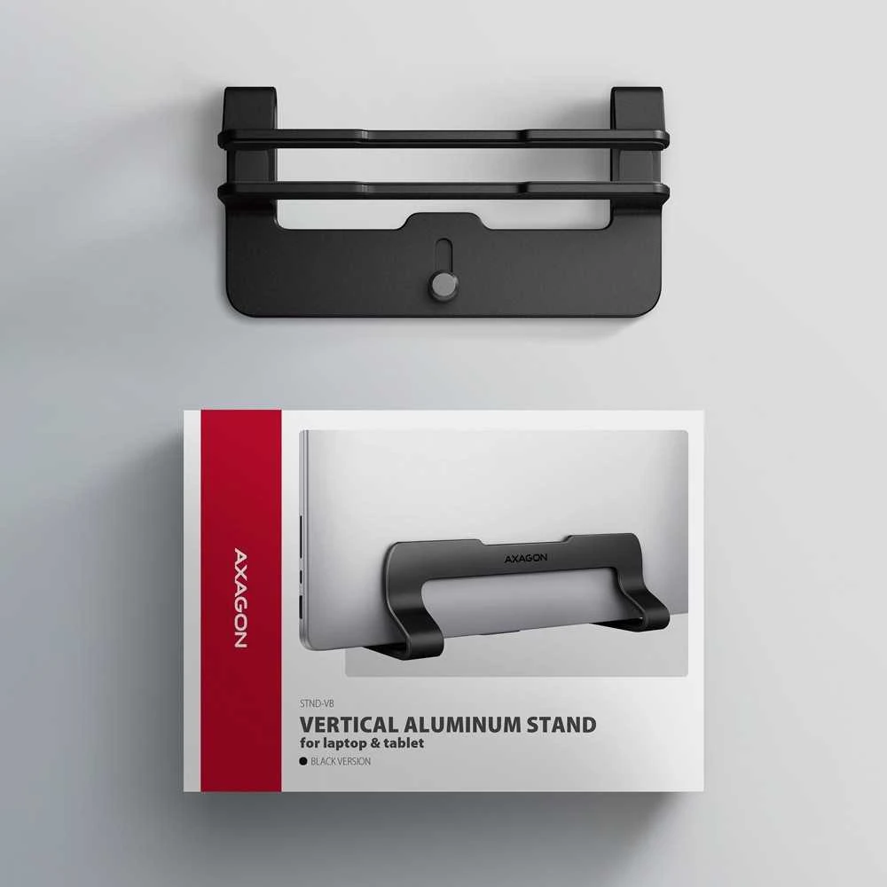AXAGON STND-VB Vertical Nešiojamas kompiuteris Stand, adjustable width, aliuminio – juodas