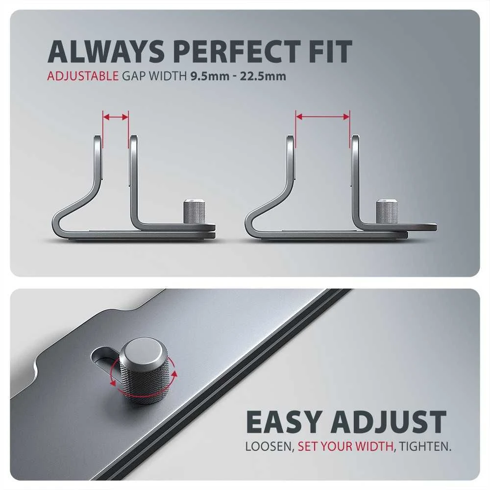 AXAGON STND-VG Vertical Nešiojamas kompiuteris Stand, adjustable width, aliuminio – pilkas