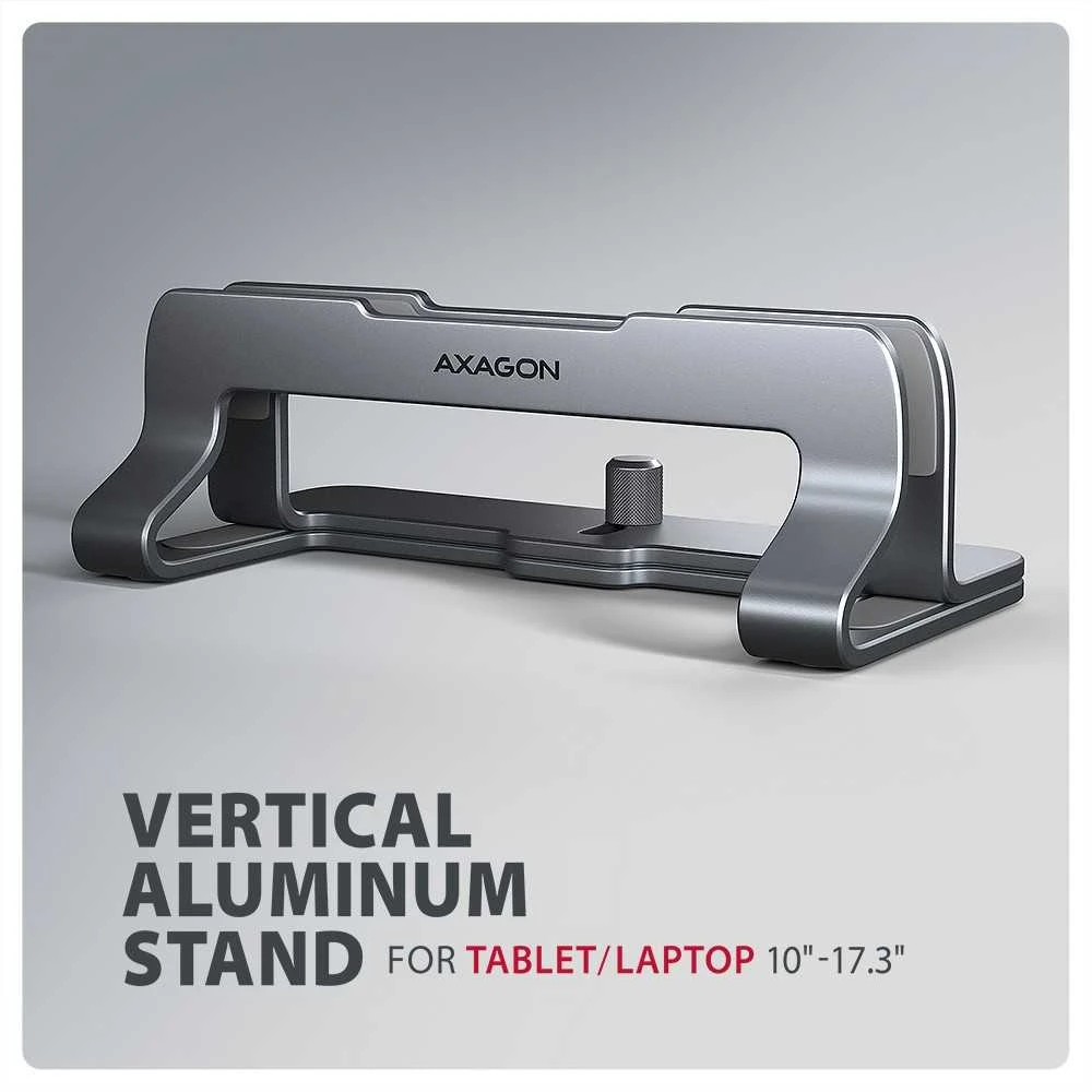 AXAGON STND-VG Vertical Nešiojamas kompiuteris Stand, adjustable width, aliuminio – pilkas