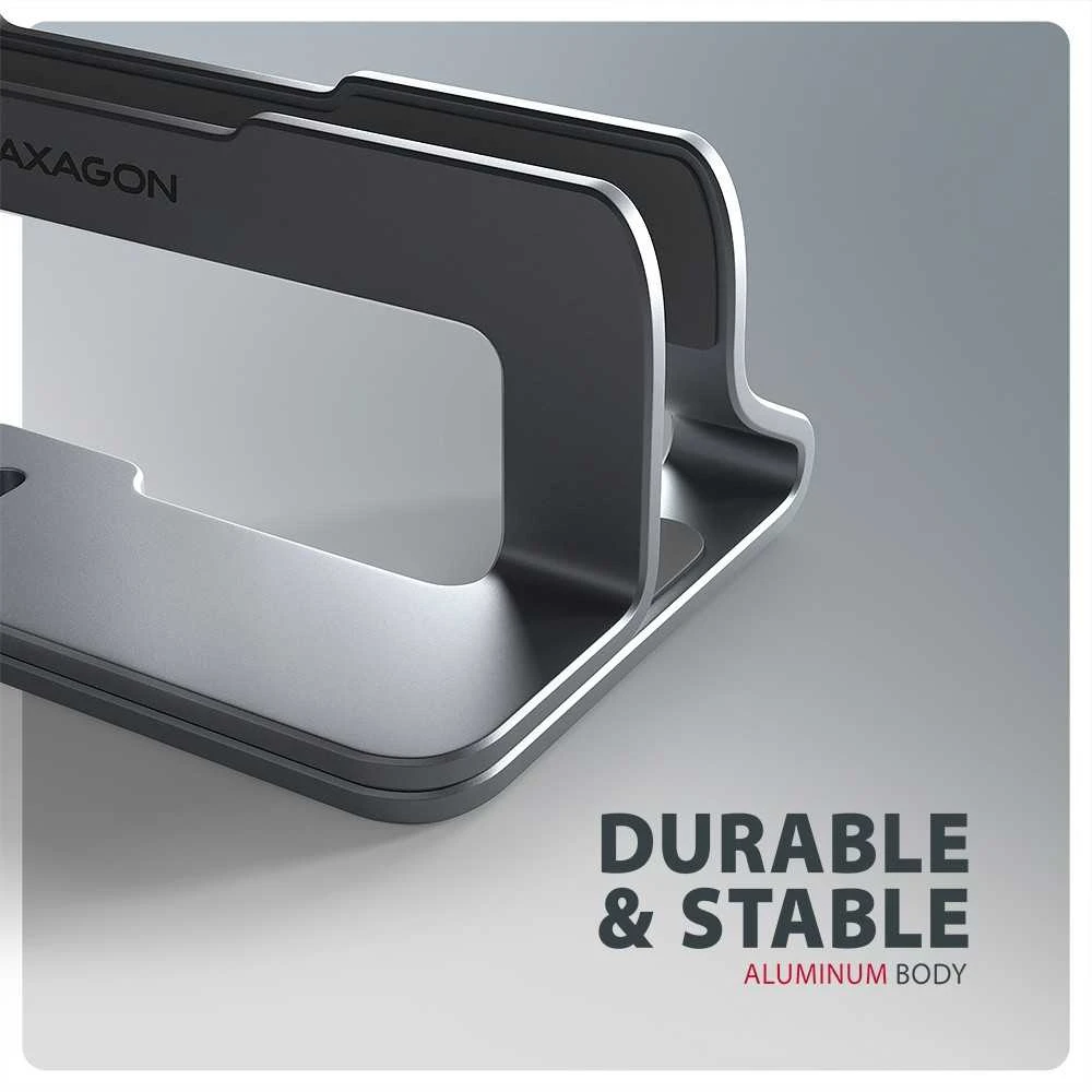 AXAGON STND-VG Vertical Nešiojamas kompiuteris Stand, adjustable width, aliuminio – pilkas