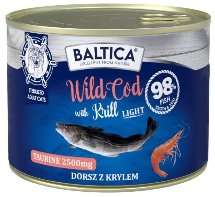 BALTICA Excellent Wild cod with krill Light – šlapias kačių maistas – 185g