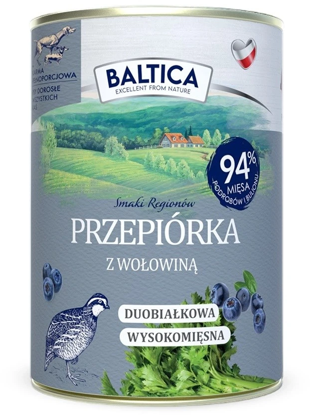 BALTICA Regionų skoniai Putpelės su jautiena - šlapias šunų ėdalas - 400g