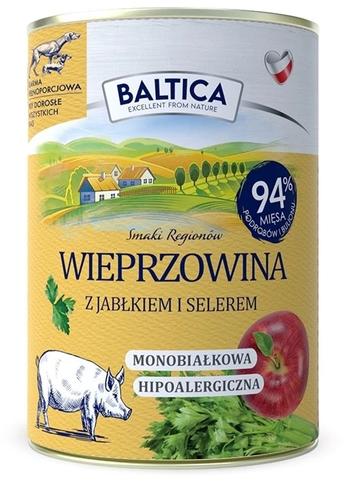BALTICA Smaki regionów Pork with apple – drėgnas ėdalas šunims – 400g