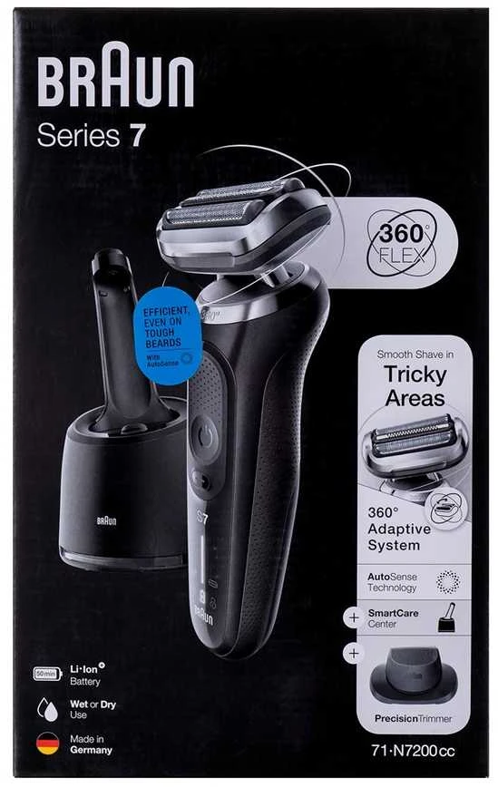 Barzdaskutė Braun Series 7 71-N7200cc Drėgno ir sauso skutimo skustuvas Juodas