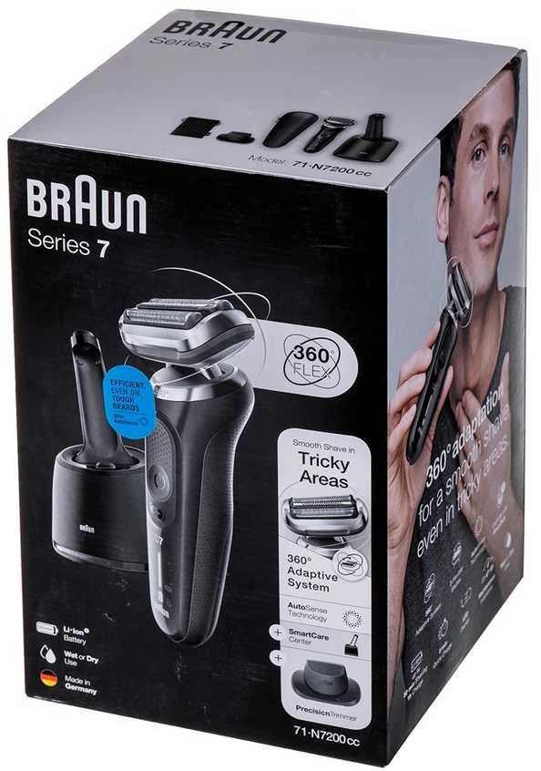 Barzdaskutė Braun Series 7 71-N7200cc Drėgno ir sauso skutimo skustuvas Juodas