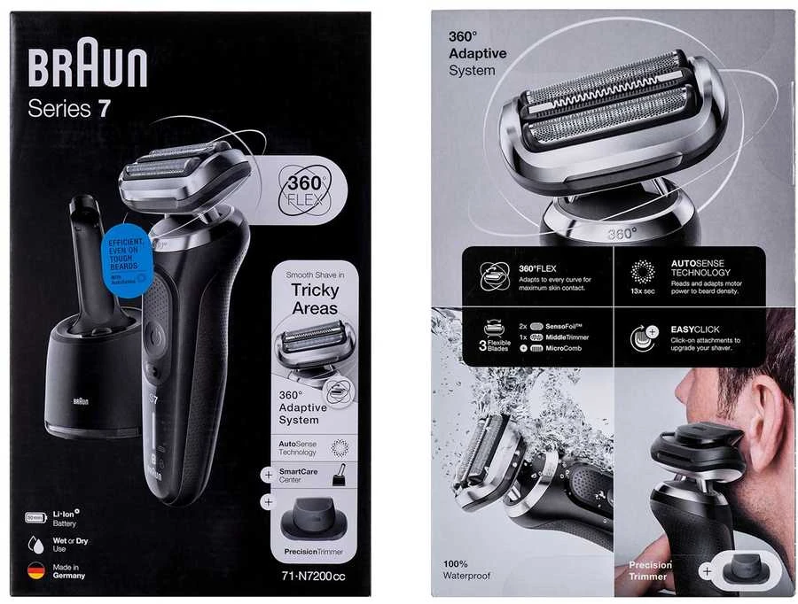 Barzdaskutė Braun Series 7 71-N7200cc Drėgno ir sauso skutimo skustuvas Juodas