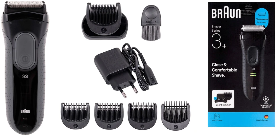 Barzdaskutė Braun Series 3+ 3000BT, juoda
