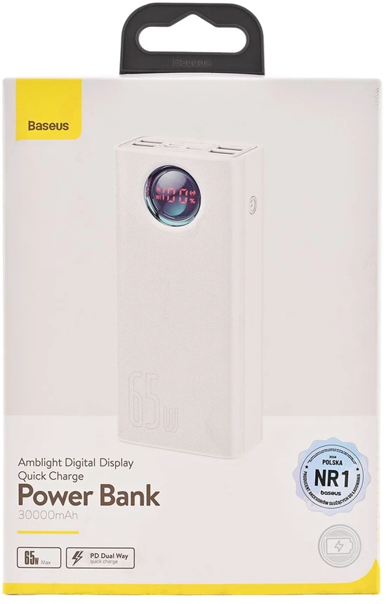 Powerbank Baseus Amblight 30000mAh 4xUSB USB-C 65W - baltas