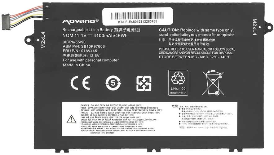 Bateria Movano Bateria 01AV445 do Lenovo ThinkPad E14 E15 E480 E580 E590